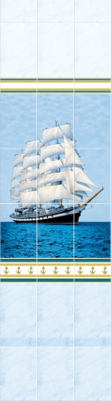 Панель ПВХ с 3D рисунком «Корабль», узор из 3-х панелей